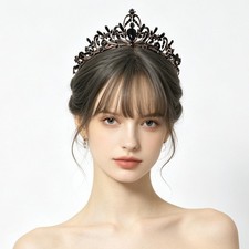 Gothic Women Tiara Queen Crown Headdress Baroque Bridal Black Crown for Party