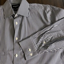 Bonobos Dress Shirt Mens 16.5 33 Navy Blue Gingham Stretch Slim Standard Fit