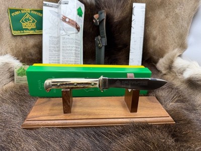 1985 Vintage Puma 3587 Jagdnicker Knife With Stag Handles Mint Green/Yellow Box