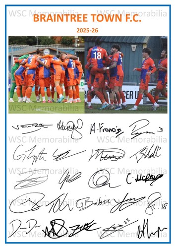 11847. Braintree Town Signed Team Sheets (A4 Prints) CHOOSE SEASON 2024-26