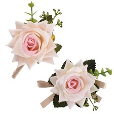 Artificial Rose Boutonniere, Corsage and Boutonniere Set Pink Rose Wrist Cors...