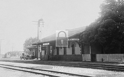 Railroad Train Station Depot & Automobile New Haven Michigan MI - Reprint