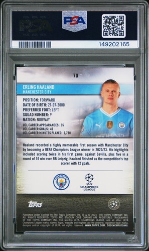 2023-24 TOPPS STADIUM CLUB CHROME UEFA CLUB COMPETITIONS ERLING HAALAND PSA 9 - Picture 2 of 2