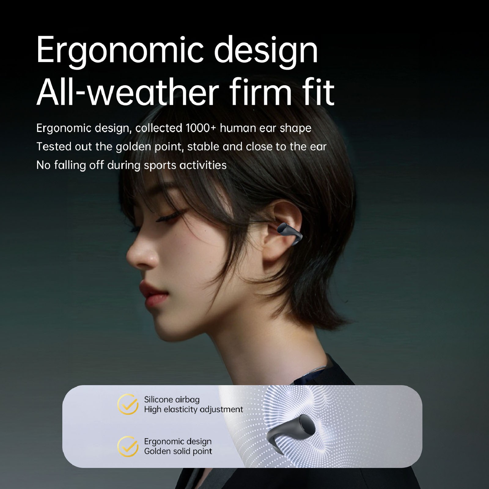Bone Conduction Earbuds With Wireless BT 5.3 Clip On Headphones Sweatproof C