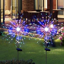 Solar Garden Lights for Outdoor Decor, Waterproof 2 Pack Solar Powered Firewo...