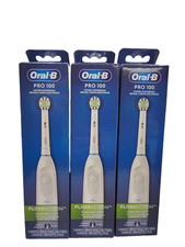 3X Oral-B Pro 100 Flossaction, Battery Powered Electric Toothbrush, White