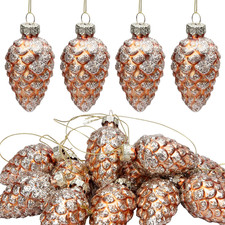 12 Pcs Christmas Pinecone Glass Ornaments, Fall Hanging Pine Cone Painted Glass