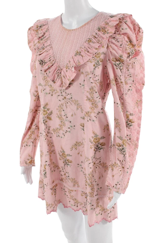 Mini vestido recto Love Shack elegante para mujer rosa floral de algodón talla 6 Foto 2 de 4