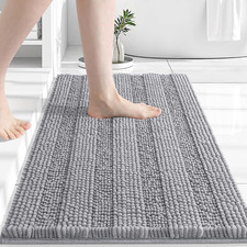 Chenille Striped Bathroom Rugs 24X16, Extra Thick and Absorbent Bath Mats, Non-S