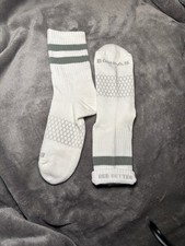 Bombas unisex Crew Socks Mid Calf White Green Gray Striped Size M 1 Pair