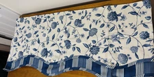 1 Waverly Williamsburg White Blue Floral Stripe Scalloped Valance 77” x 17"