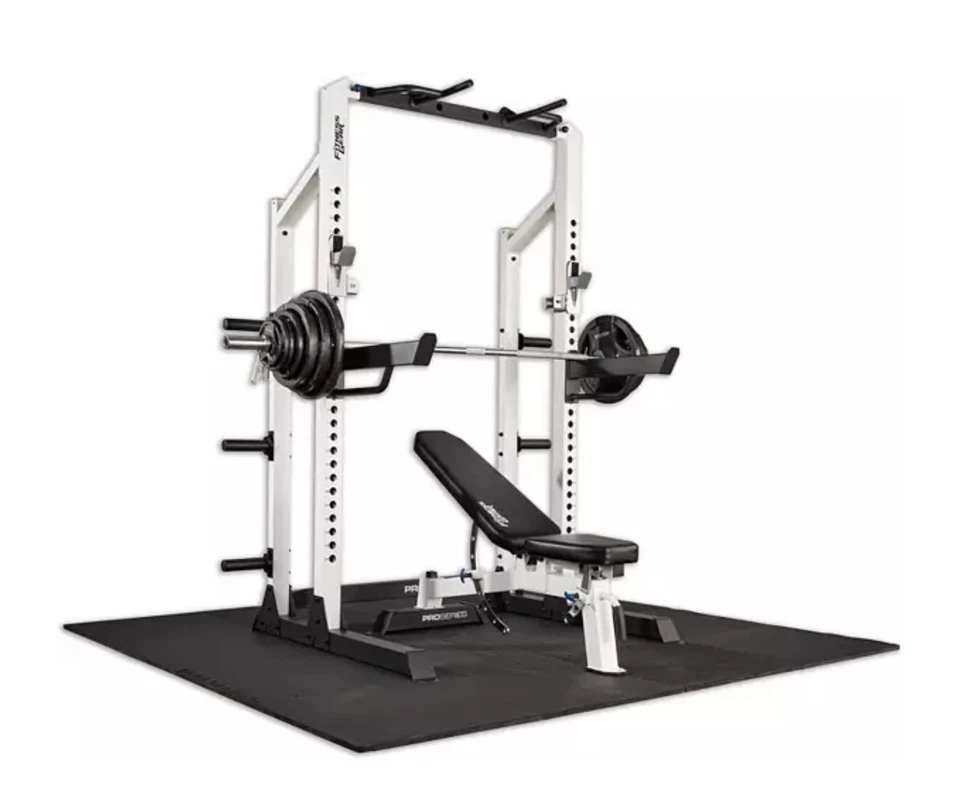 Fitness Gear squat rack with 300 lbs of weights, Olympic lifting bar, and bench - Image 2 of 4