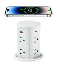 NIB ANNQUAN Pop Up Countertop 1500W AC Outlet with 20W Wireless Charger, 3.15''