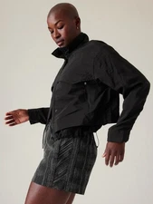Athleta ARRIVAL RAIN JACKET, BLACK SIZE M Cropped Gym Hiking Outdoors