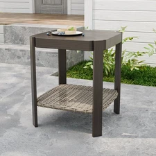 EAGLE PEAK Classic Wicker Patio Side Table Outdoor Coffee Table with Storage
