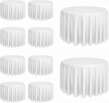 10 Pack 120" White Round Tablecloths - Stain Resistant Washable for Events