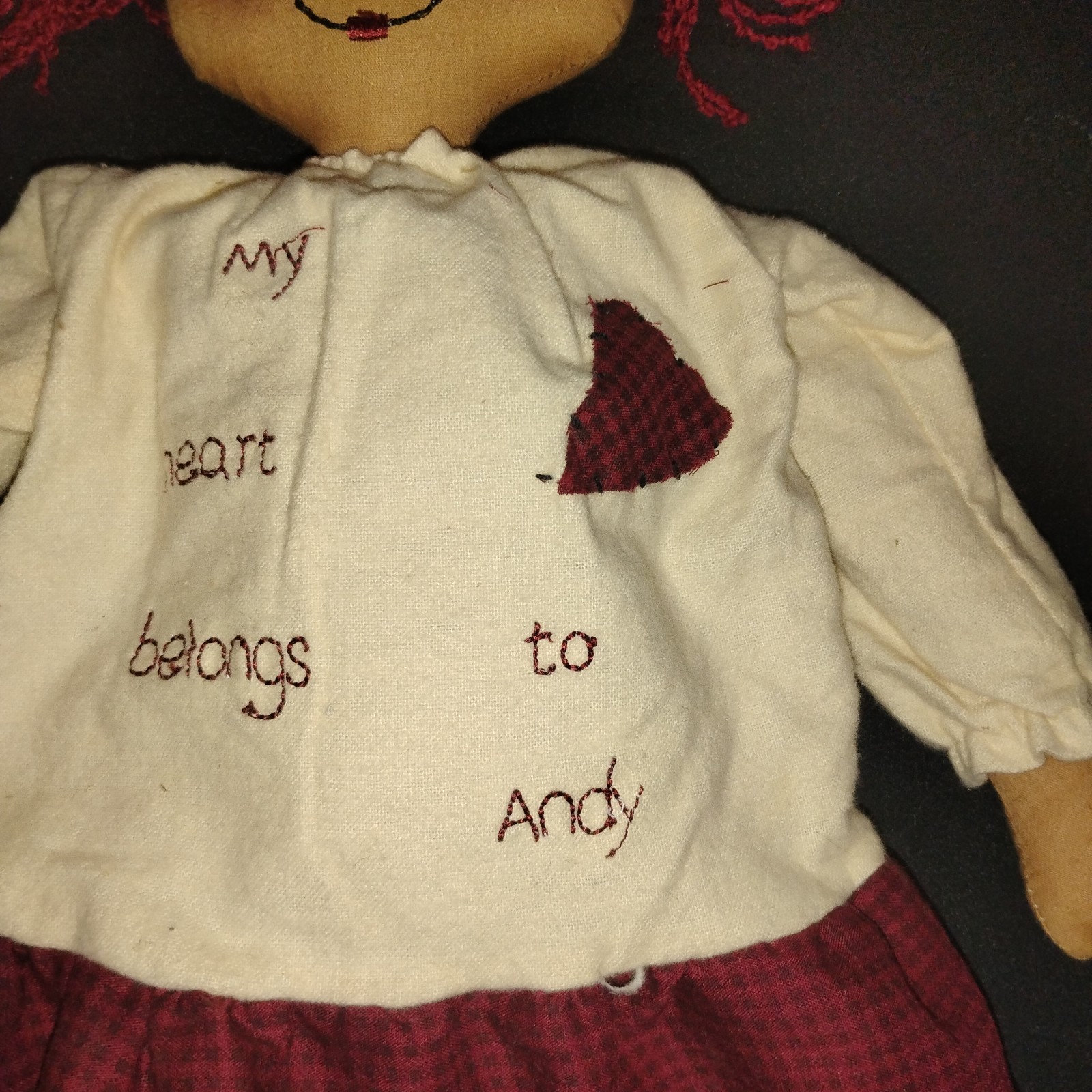 Primitive Raggedy Ann Doll. My Heart Belongs to Andy.  22"