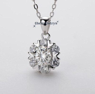 Valentine Gift Solid 14K White Gold Moissanite Floral Pendant Round Cut 1.4 CT
