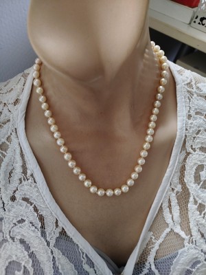 Vintage Akoya Zuchtperlen Collier Kette + Schließe 925 Silber Vergoldet
