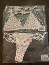 Full Send Cherry Bikini Set Womens Small White Red Two Piece Swimsuit Swimwear