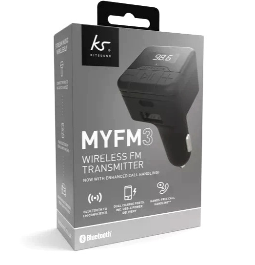 Kitsound MYFM3 Wireless to FM Audio Converter KSMYFM3 Bluetooth Converter- Black