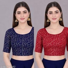 2 Stretchable Blouse For Women Crop Top Saree Choli Readymade Blouse Floral
