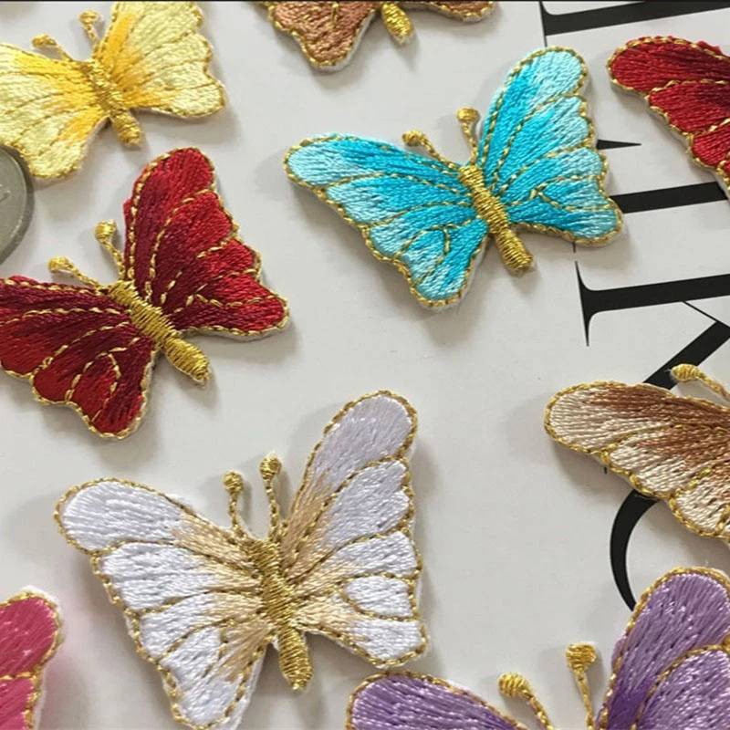 Thread Butterfly Embroider Patch Gold Hole Cloth Stickers Diy Clothes Shoes 10pc Foto 3 de 4