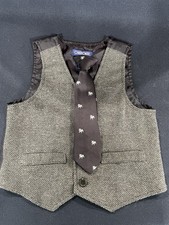 Boys 3T Cherokee Vest Brown  Bull Dog Clip Tie DR-2 