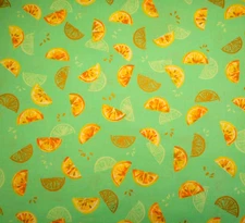 Kaufman Fabric By Yard Yellow Metallic Gold Lemon Slices Green Wishwell Cotton