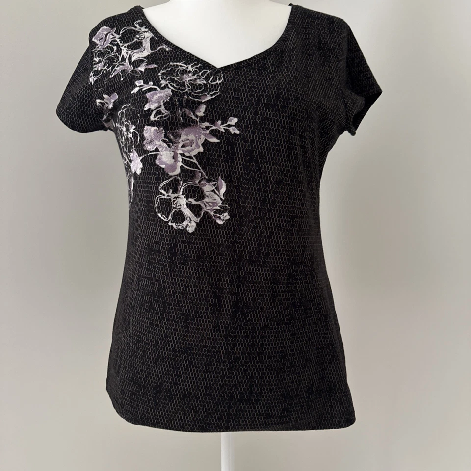 Camiseta Top Soma Intimates Negra Floral Nido de Abeja Talla M Algodón Spandex Foto 2 de 4