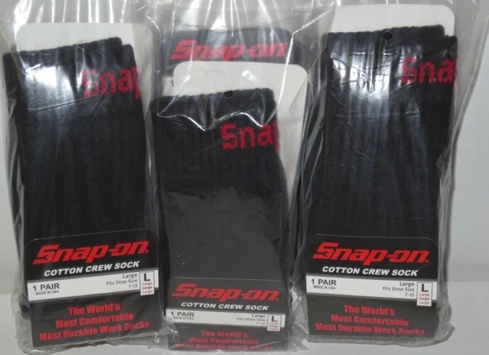 SNAP ON TOOLS USA NEW 6 Pairs Crew Socks Men's BLACK LARGE FREE SHIP MADE IN USA - Image 4 of 4