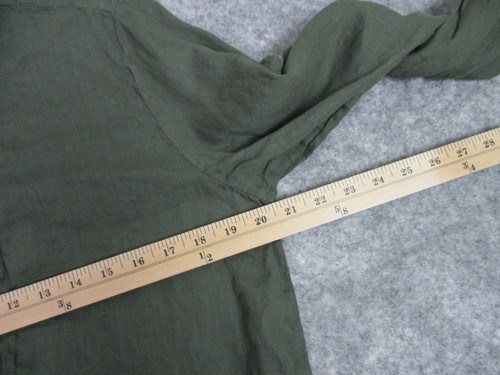 Match Point Linen Top Large Army Green Button Front Long Sleeve Collared Pleated - Picture 11 of 13