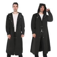 Hombres Negro Impermeable Largo Impermeable Impermeable Impermeable Impermeable Chaqueta con Capucha Trench Chaqueta Exterior Senderismo