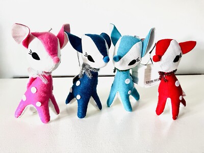 Target Wondershop Christmas Blue Light Blue Pink Red Plush Retro Deer Ornaments