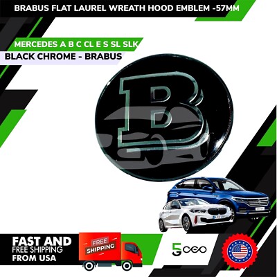 BRABUS FRONT HOOD MERCEDES BENZ BLACK EMBLEM FLAT LAUREL WREATH BADGE 57MM...