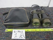 vintage WWI Era Brass  Leather military Binoculars - one eye glass has a chip