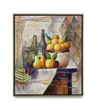Hungryartist -Original Painting of Still-Life Fruit &Wine on Canvas 20x24 Framed
