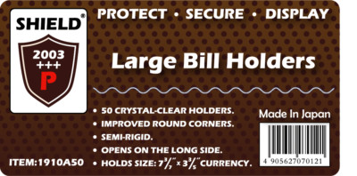 100 SEMI-RIGID Holders For Large Currency Bill / 7-3/7'' x 3-3/5'' Lowest Price.