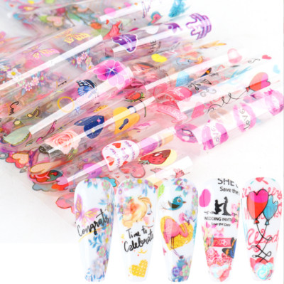 10 pcs Valentines Day Love Heart Nail Foils Transfer Stickers Decals Gift