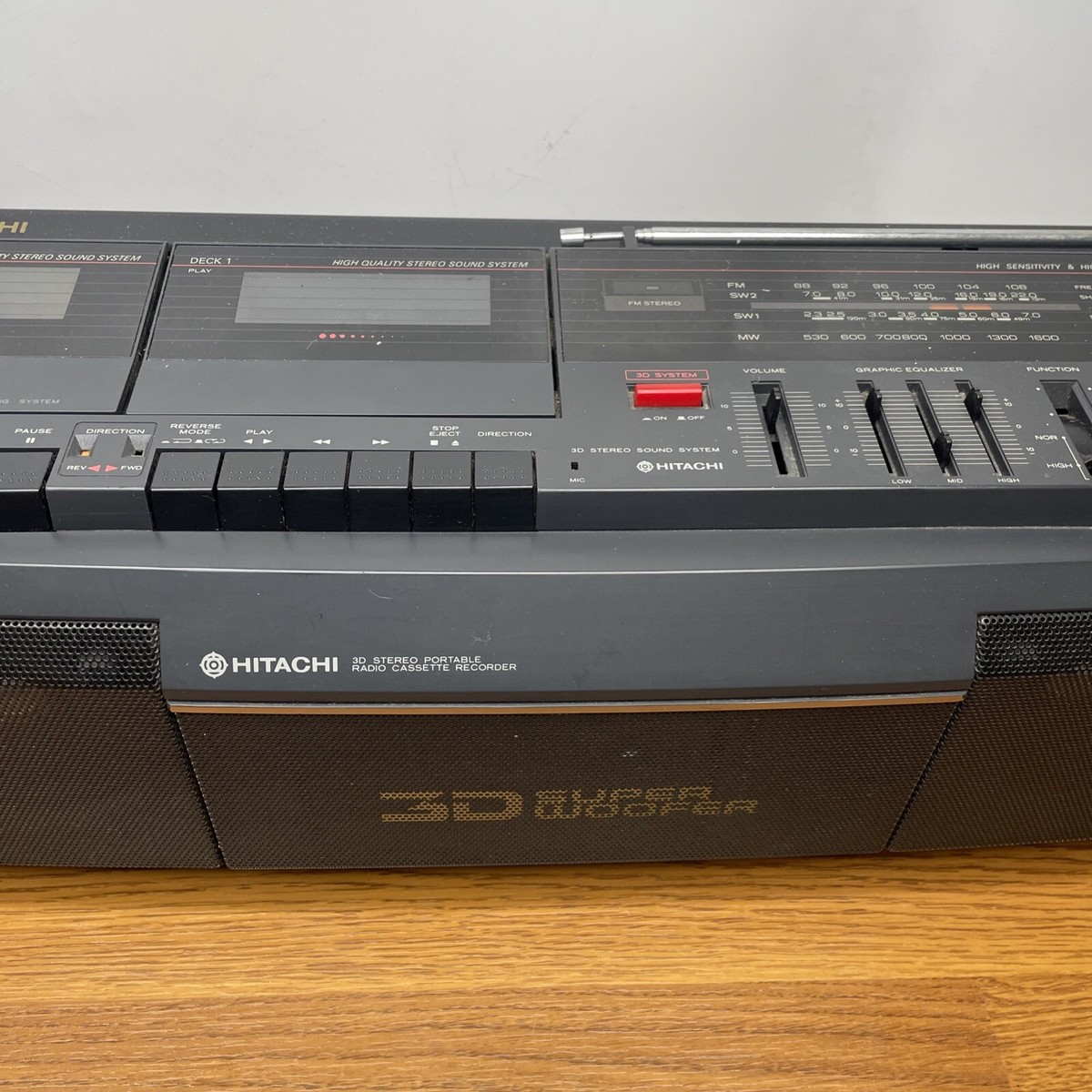 Hitachi Boombox Vintage Doublie Deck 3D Super Woofer TRK-3D3OW For