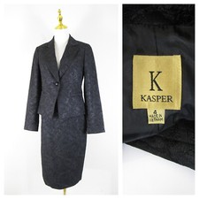 Kasper Gold Label Black Floral Jacquard Metallic Skirt Suit Size 4 Formal Career