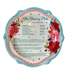 PIONEER WOMAN Cheerful Rose 12" Holiday Cookie Sharing Plate Platter Recipe Teal