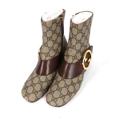 GUCCI Blondie GG Supreme Beige Ankle Booties﻿ 35.5 Gold Logo  display picture 1