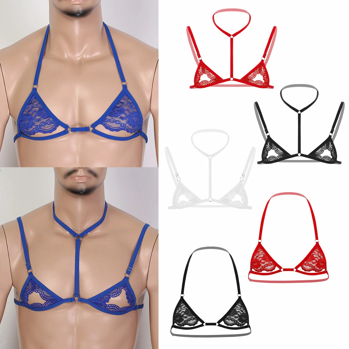 Men Sissy Lingerie Lace Bra Top Wire-Free Triangle Bralette T