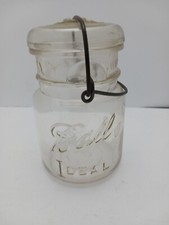 Vintage BALL IDEAL Clear One Pint Mason Jar with Wire Bail and Glass Lid #9