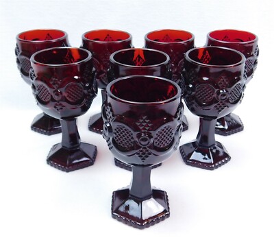 8 Avon Cape Cod Ruby Red Glass 4.5'' Tall Stemmed Claret Wine Glasses