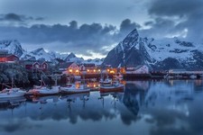 Landscape norway mountains village snowy peak nordic s Custom Gaming Mat Desk