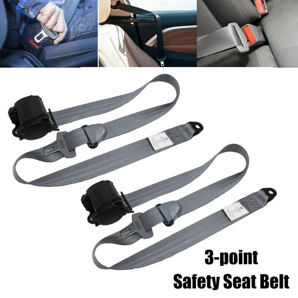 2Set Retractable 3 Point Safety Seat Belt Straps Car Vehicle Adjustable Belt Set - Image 4 of 4