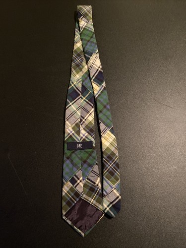 Excellent GAP Boys Tie Blue Green White Madras Plaid Patchwork - Picture 4 of 6