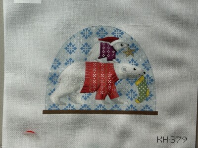 kirk bradley Hand painted needlepoint Of 2 Polar Bears In A Snow Globe 18 Mesh